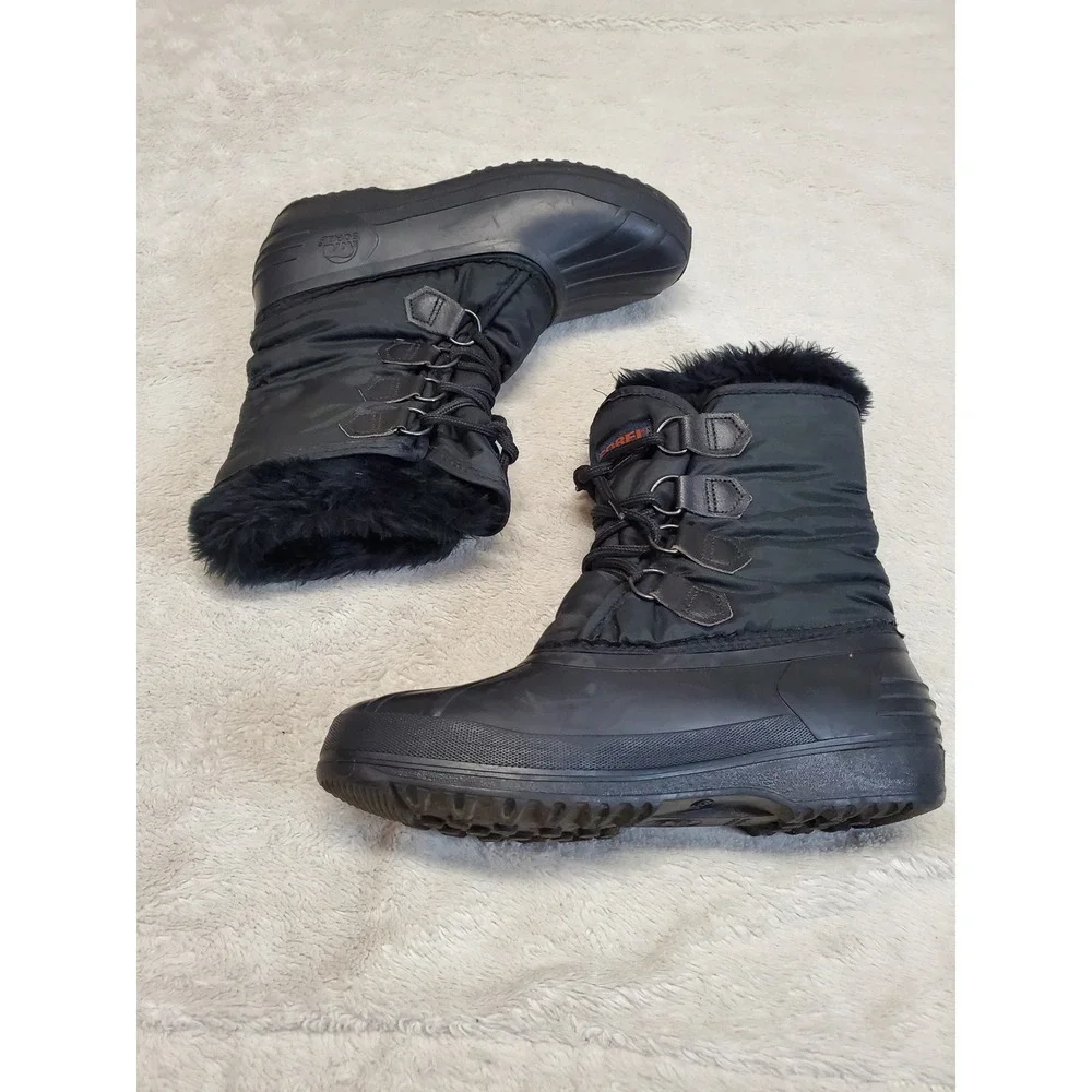 Sorel Black Puffer Fuzzy Snow Winter Boots Women 8 Casual Cozy Gorpcore Outdoor